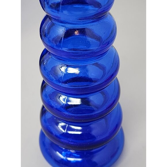 Vintage Cobalt Blue Glass Vase Set Decorative Ribbed & Cone Shapes Home‎ Décor - Picture 6 of 9